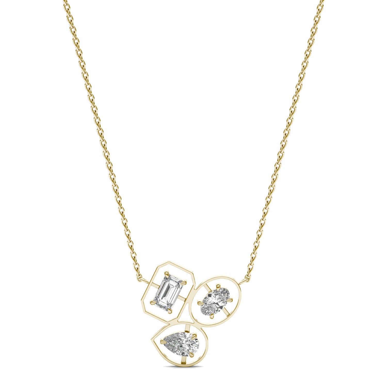 7/8 CTW Emerald Caydia® Lab Grown Diamond Three Stone Geometric Necklace