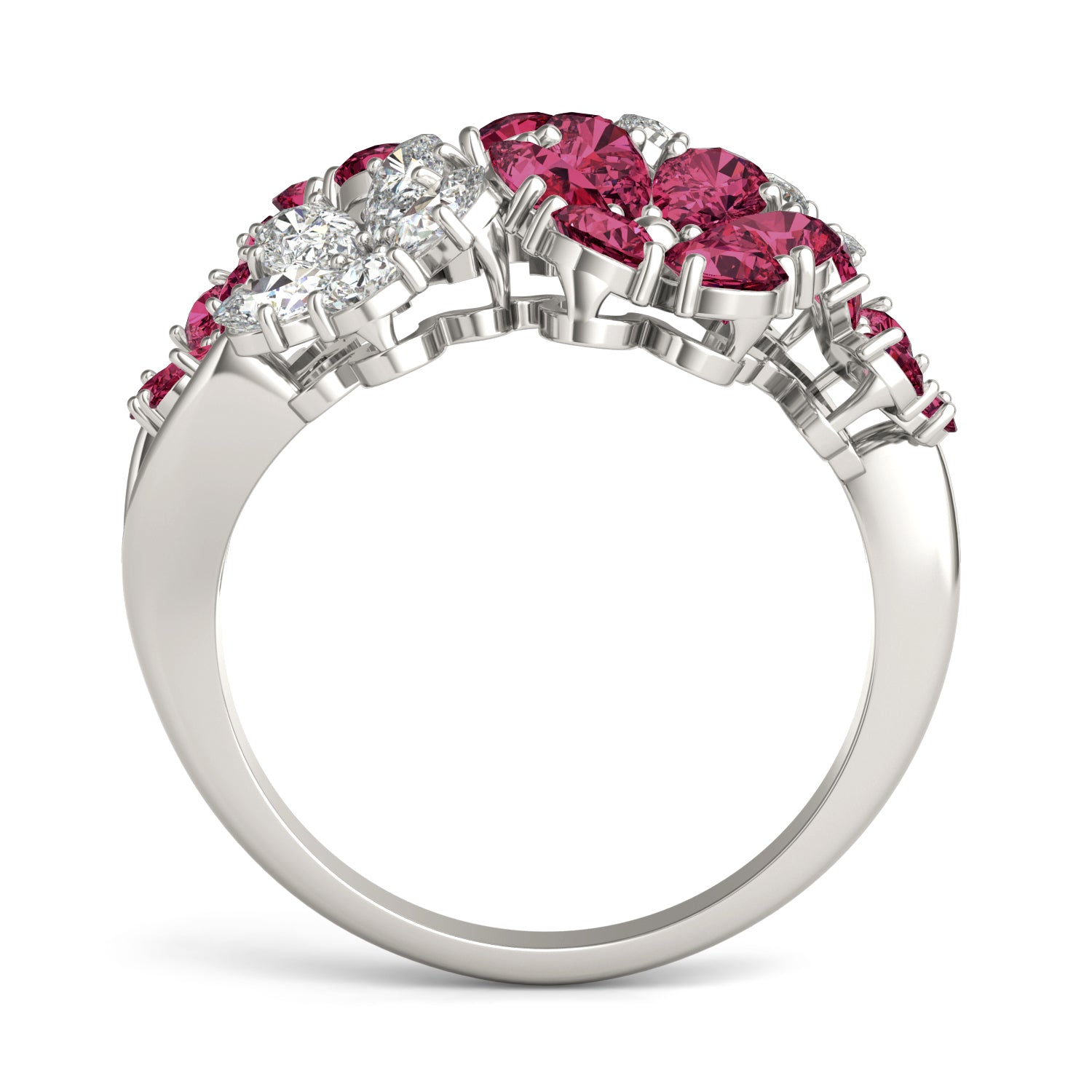 7/8 CTW Pear Caydia® Lab Grown Diamond Couture Floral Cluster Ring featuring Created Ruby