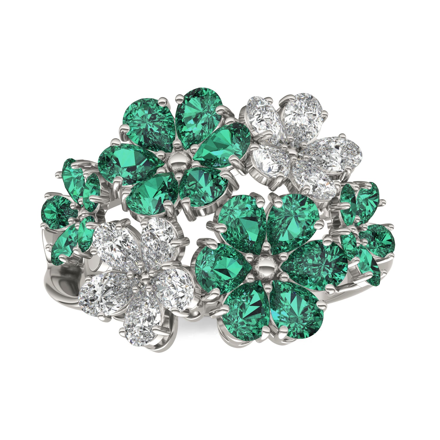 7/8 CTW Pear Caydia® Lab Grown Diamond Couture Floral Cluster Ring featuring Created Emerald