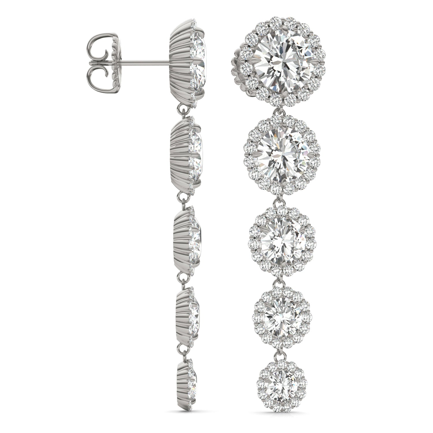 11.45 CTW DEW Round Forever One™ Moissanite Halo Graduated Drop Earrings