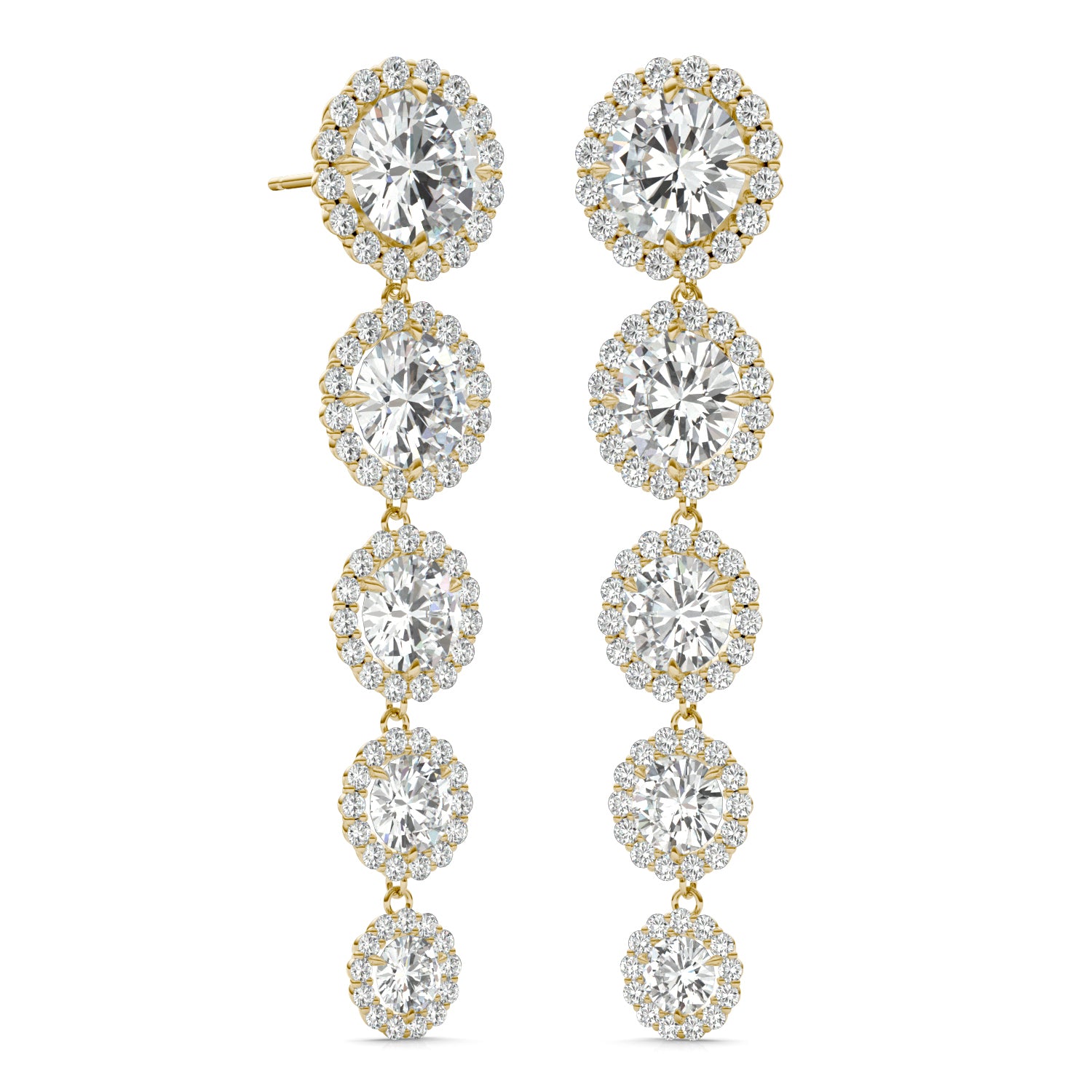 11.45 CTW DEW Round Forever One™ Moissanite Halo Graduated Drop Earrings