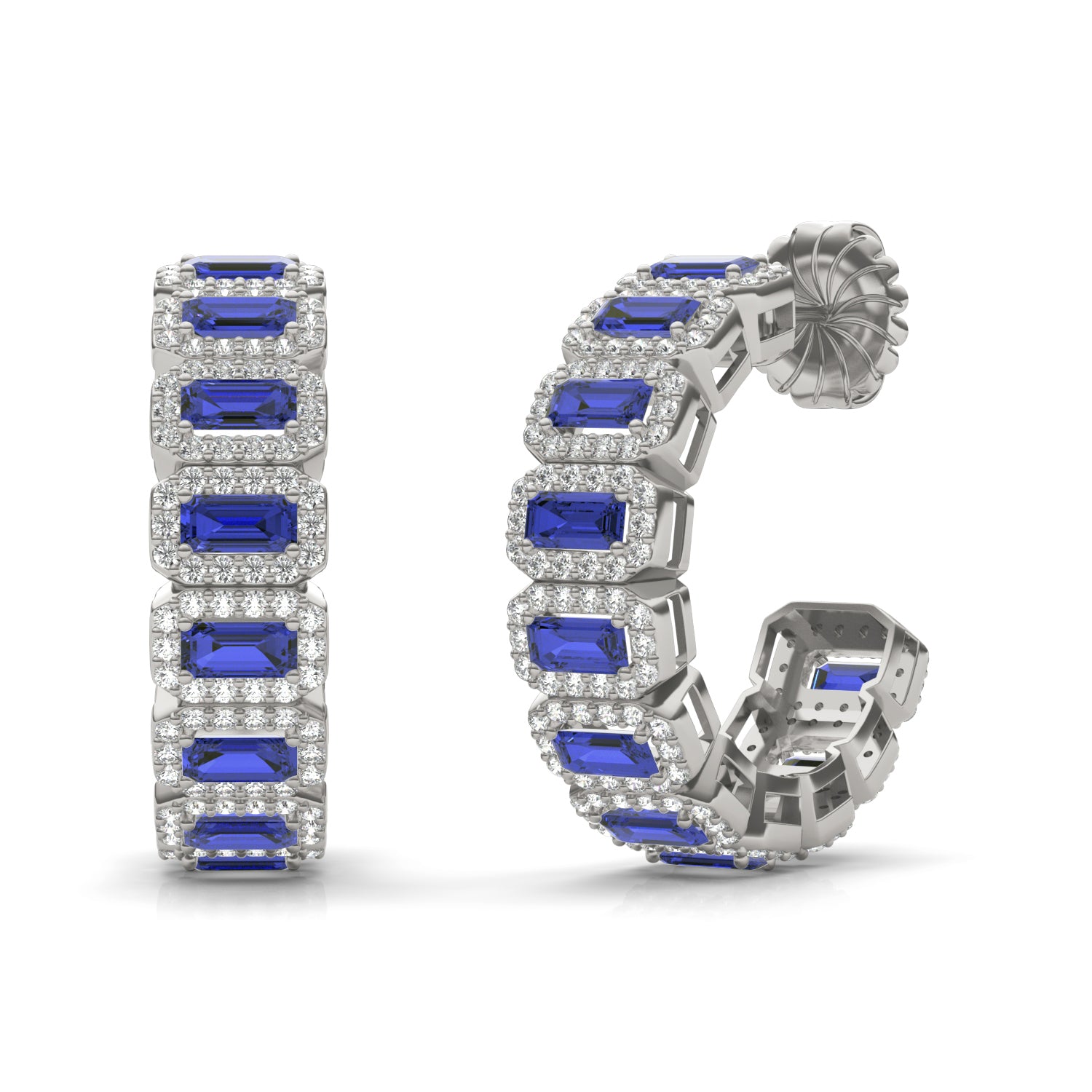 1 1/2 CTW Round Caydia® Lab Grown Diamond Halo Hoop Earrings featuring Created Sapphire
