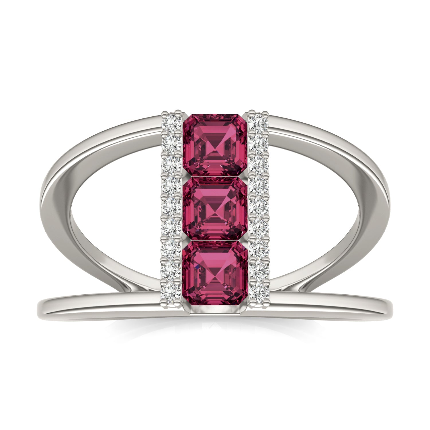 1/5 CTW Round Caydia® Lab Grown Diamond Geometric Fashion Ring featuring Created Ruby