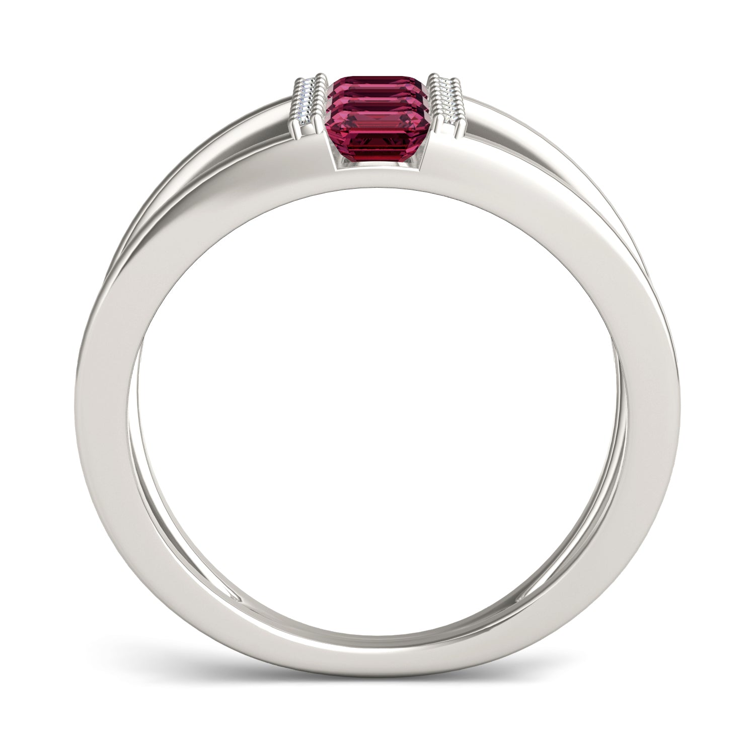 1/5 CTW Round Caydia® Lab Grown Diamond Geometric Fashion Ring featuring Created Ruby