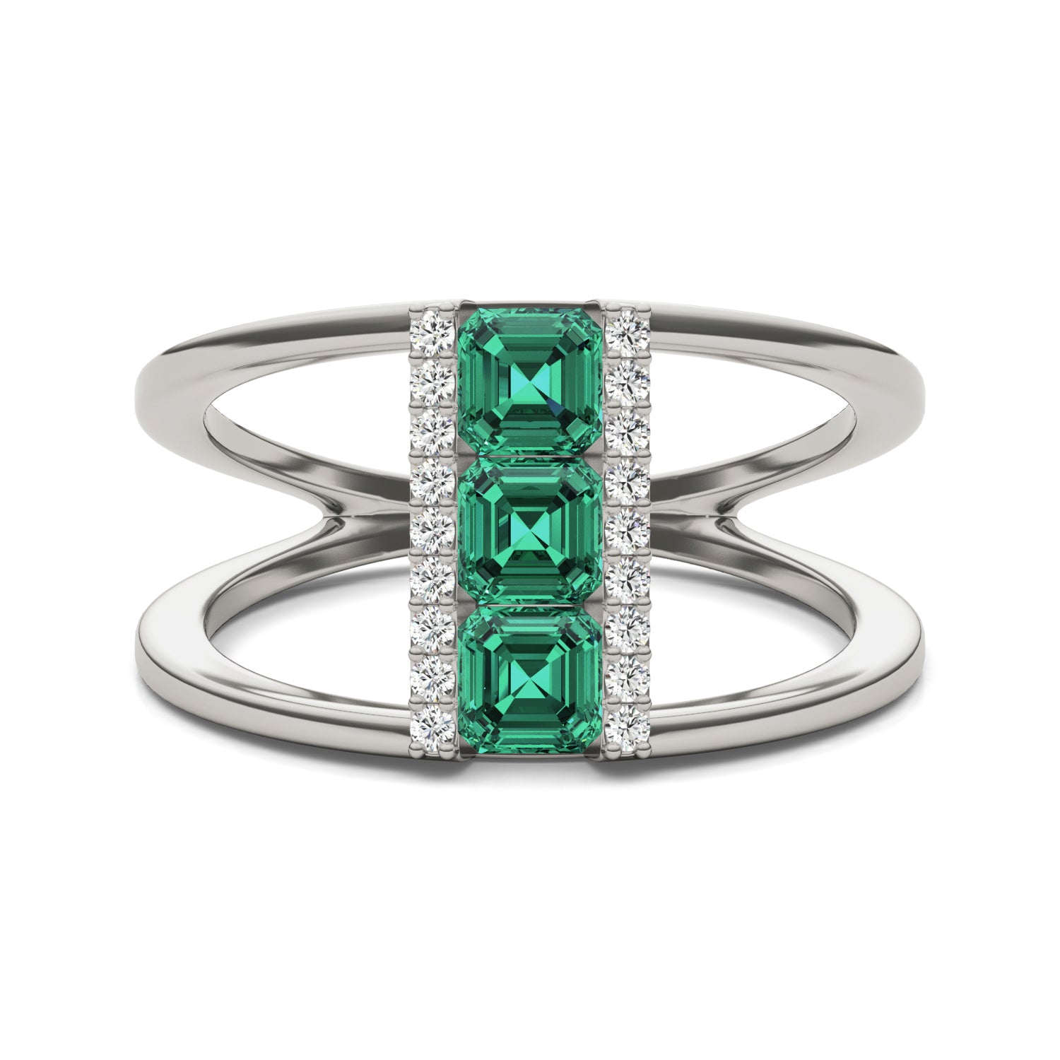 1/5 CTW Round Caydia® Lab Grown Diamond Geometric Fashion Ring featuring Created Emerald
