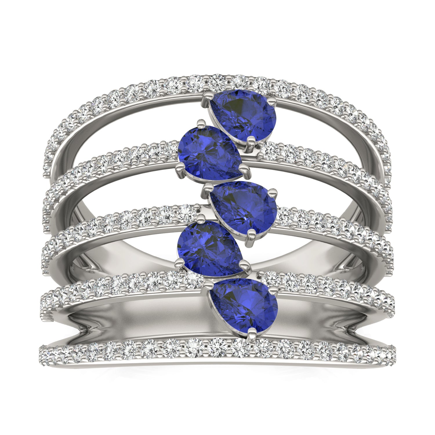 2/3 CTW Round Caydia®  Lab Grown Diamond Five Row Statement Ring featuring Created Sapphire