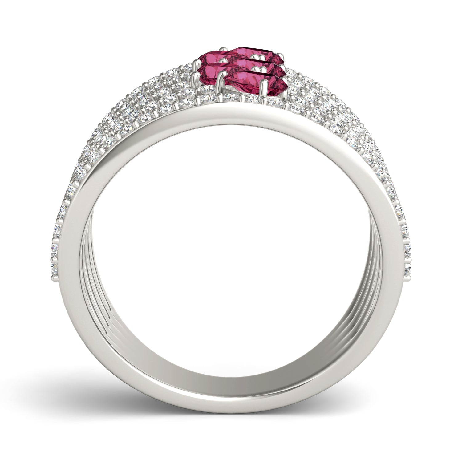 2/3 CTW Round Caydia® Lab Grown Diamond Five Row Statement Ring featuring Created Ruby