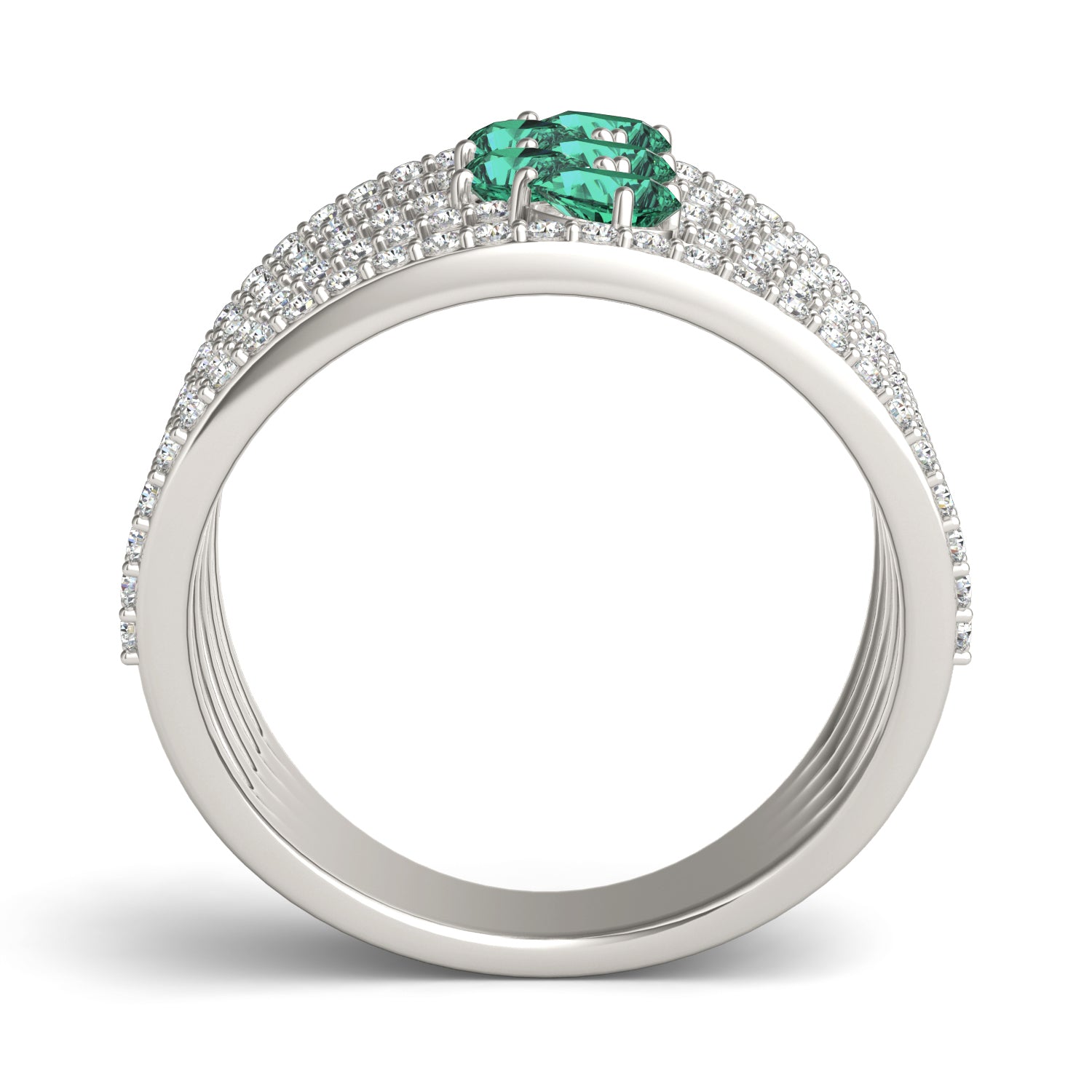 2/3 CTW Round Caydia® Lab Grown Diamond Five Row Statement Ring featuring Created Emerald