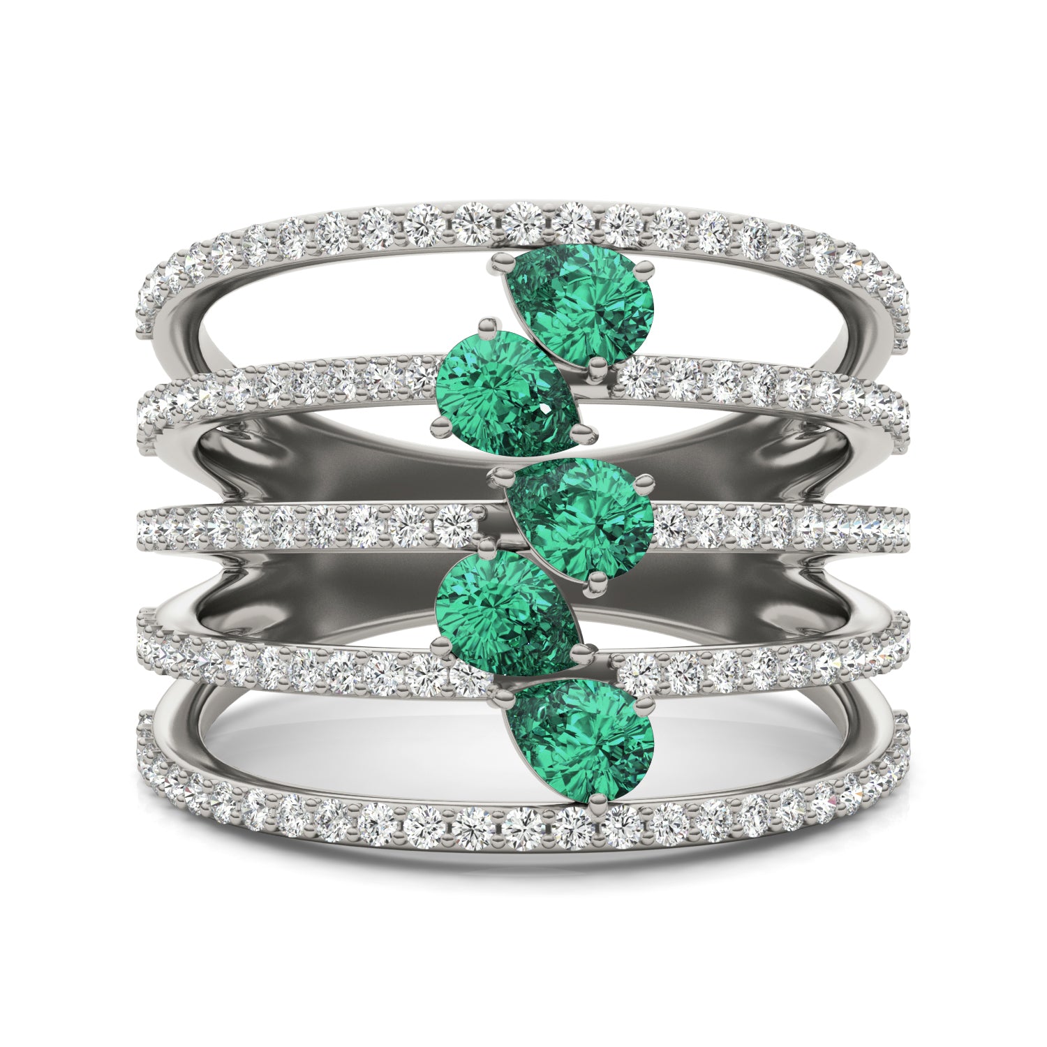 2/3 CTW Round Caydia® Lab Grown Diamond Five Row Statement Ring featuring Created Emerald