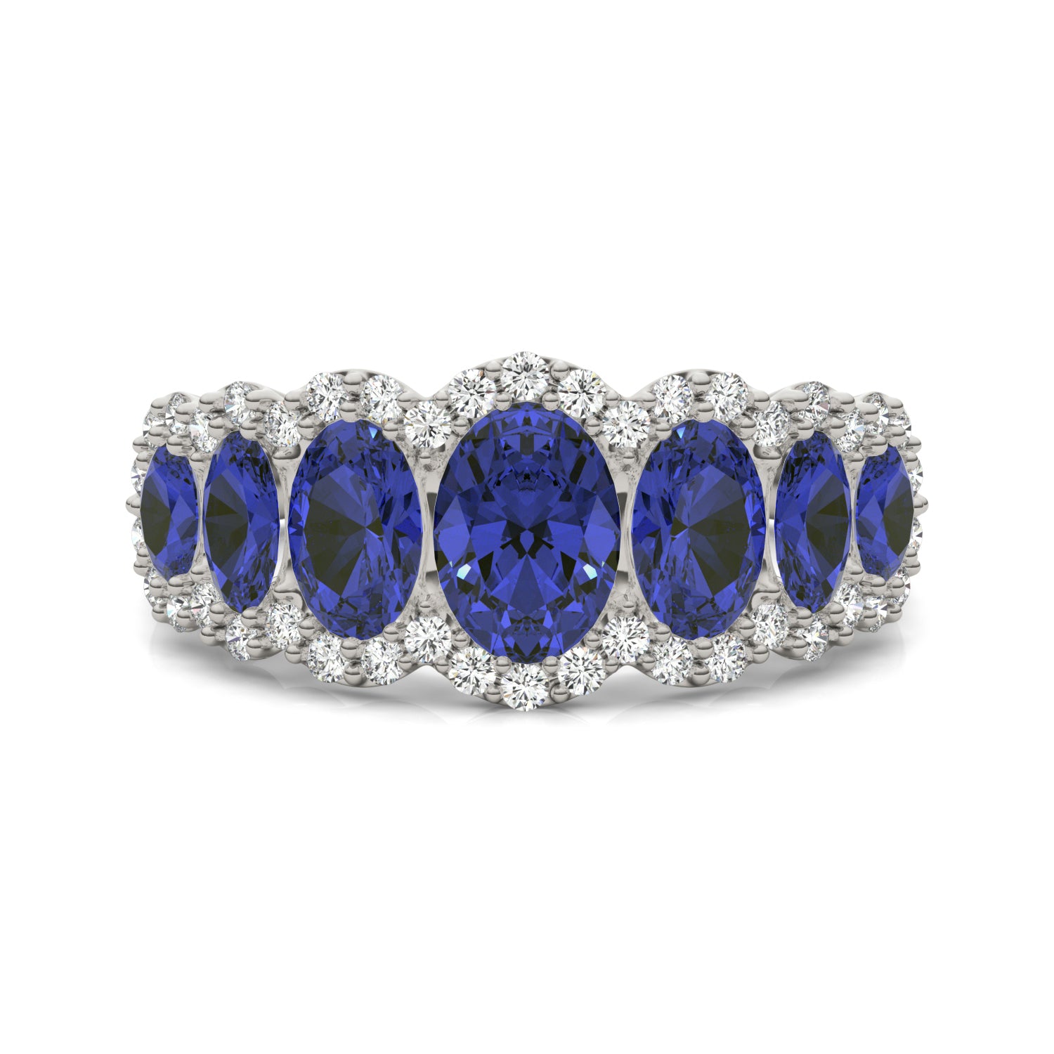 5/8 CTW Round Caydia® Lab Grown Diamond Seven Stone Halo Ring featuring Created Sapphire