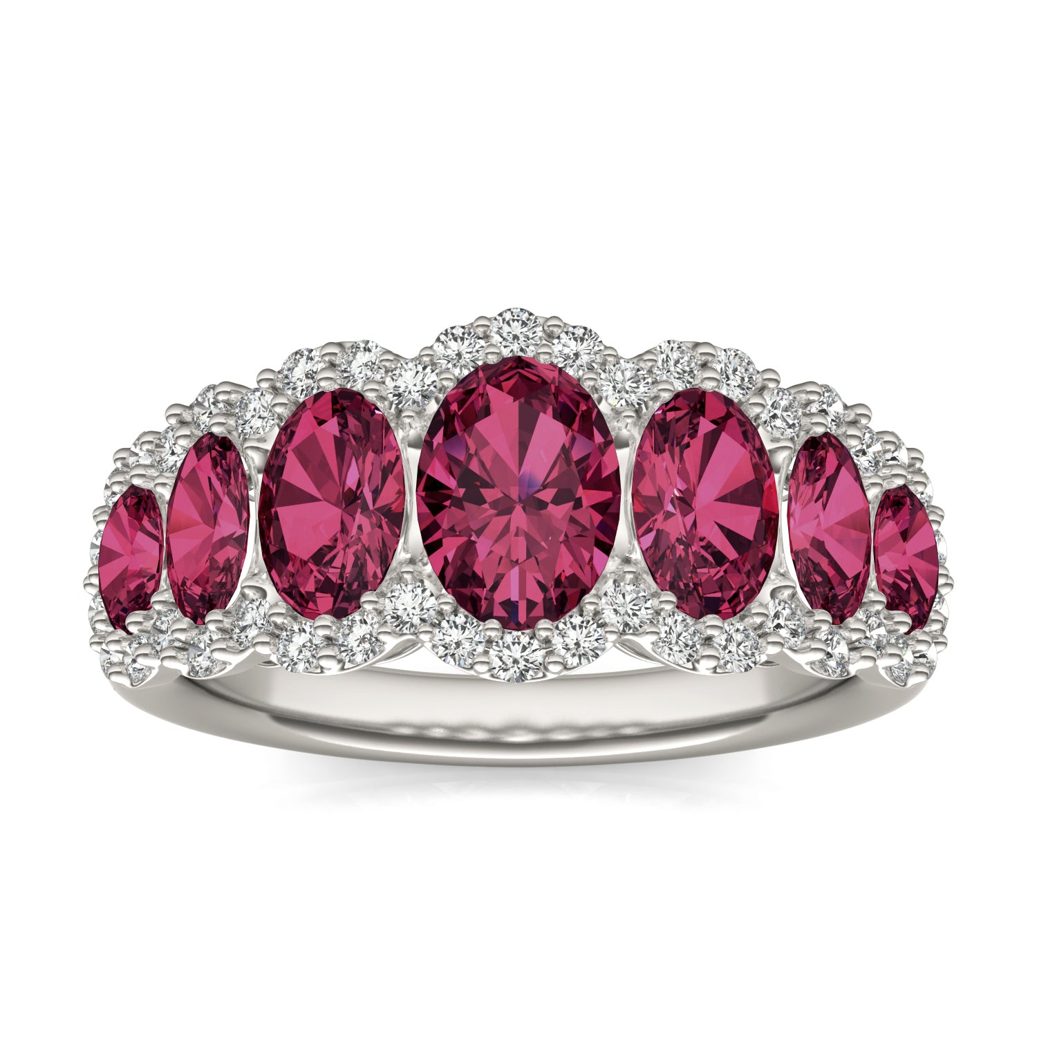 5/8 CTW Round Caydia® Lab Grown Diamond Seven Stone Halo Ring featuring Created Ruby