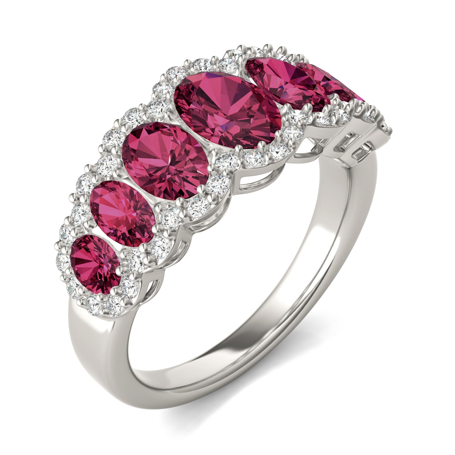5/8 CTW Round Caydia® Lab Grown Diamond Seven Stone Halo Ring featuring Created Ruby