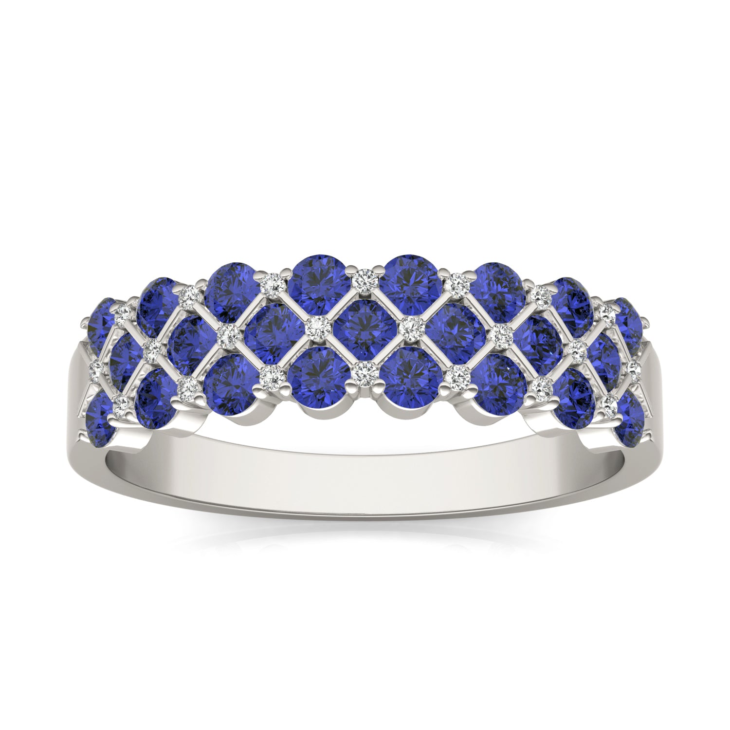 1/15 CTW Round Caydia® Lab Grown Diamond Three Row Anniversary Ring featuring Created Sapphire