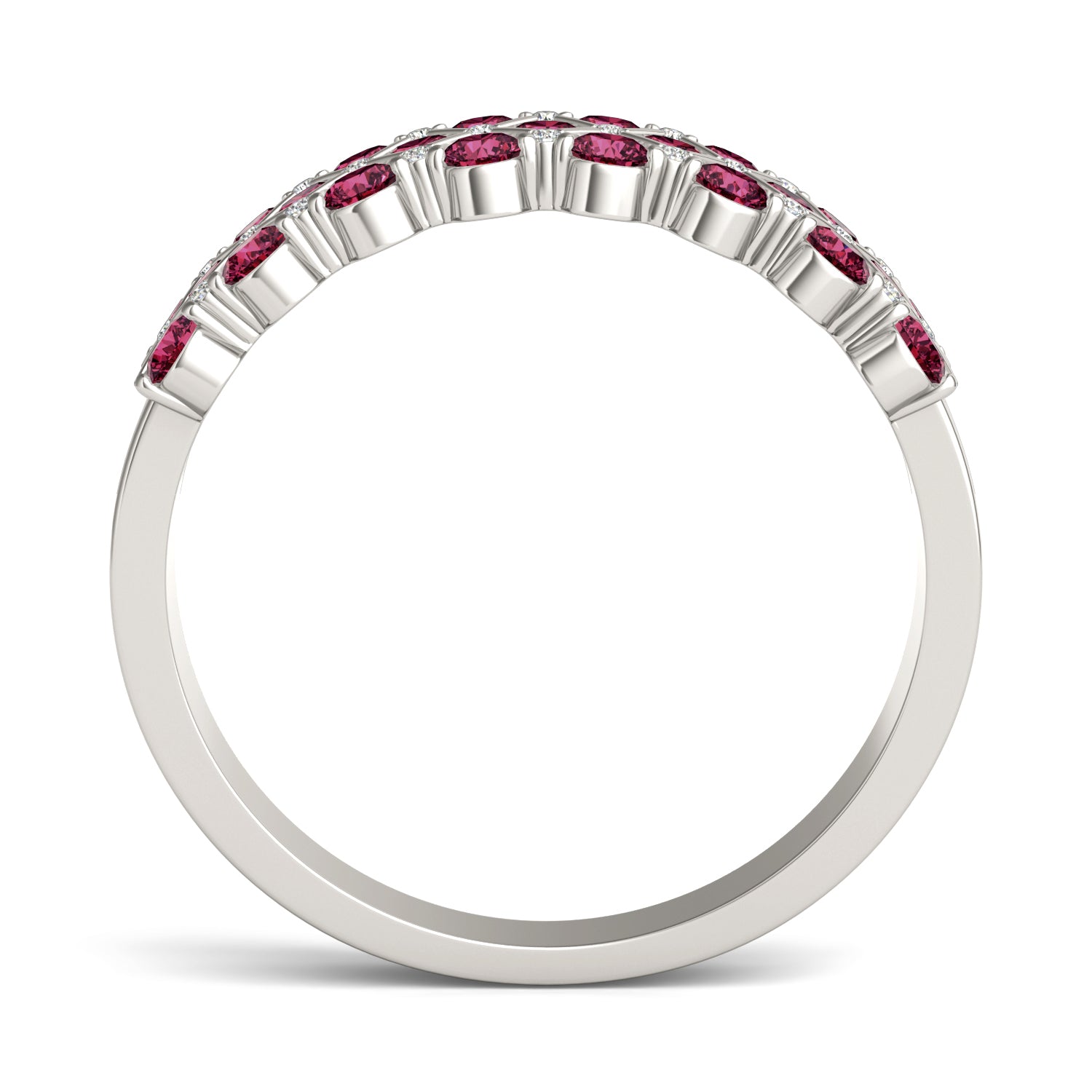 1/15 CTW Round Caydia® Lab Grown Diamond Three Row Anniversary Ring featuring Created Ruby