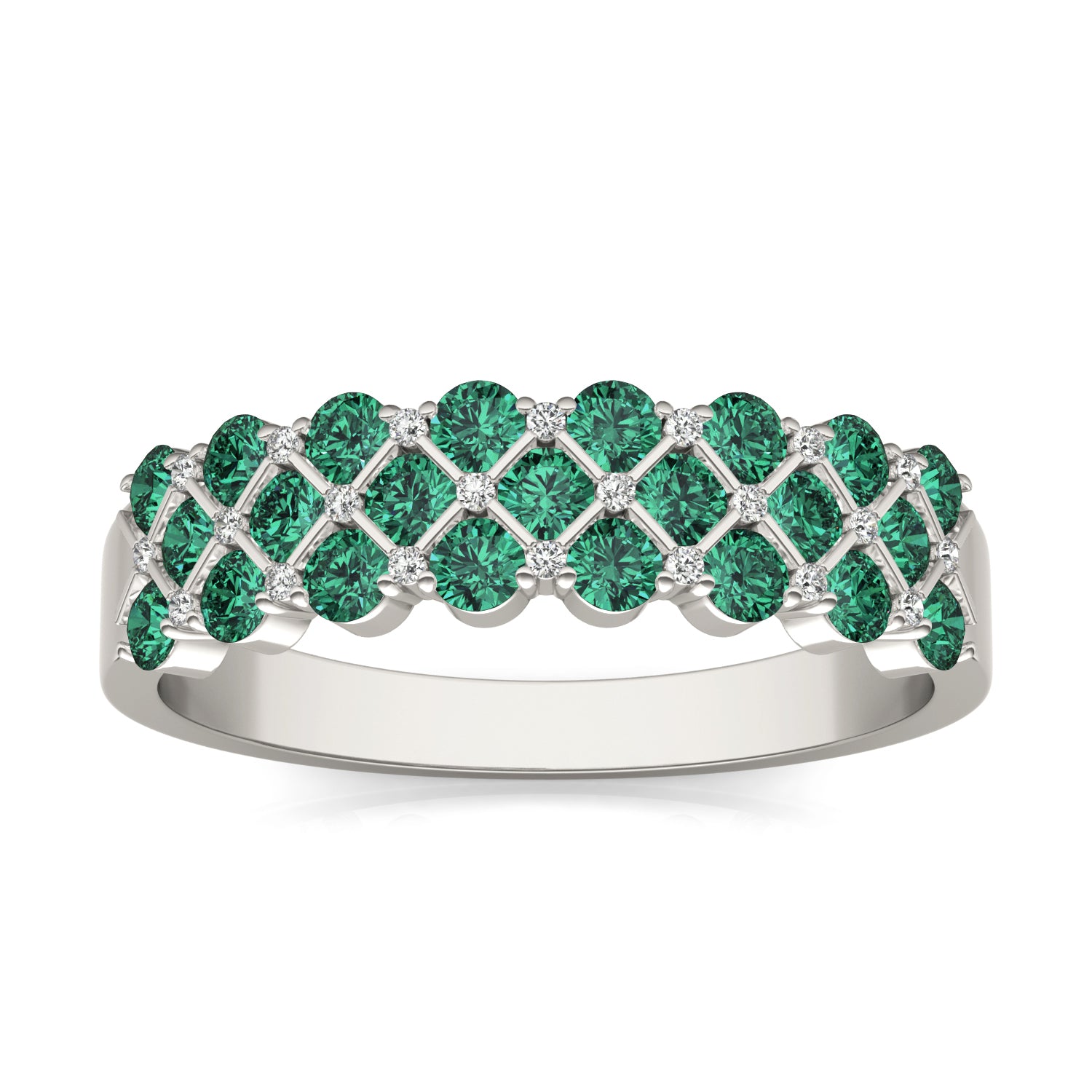 1/15 CTW Round Caydia® Lab Grown Diamond Three Row Anniversary Ring featuring Created Emerald
