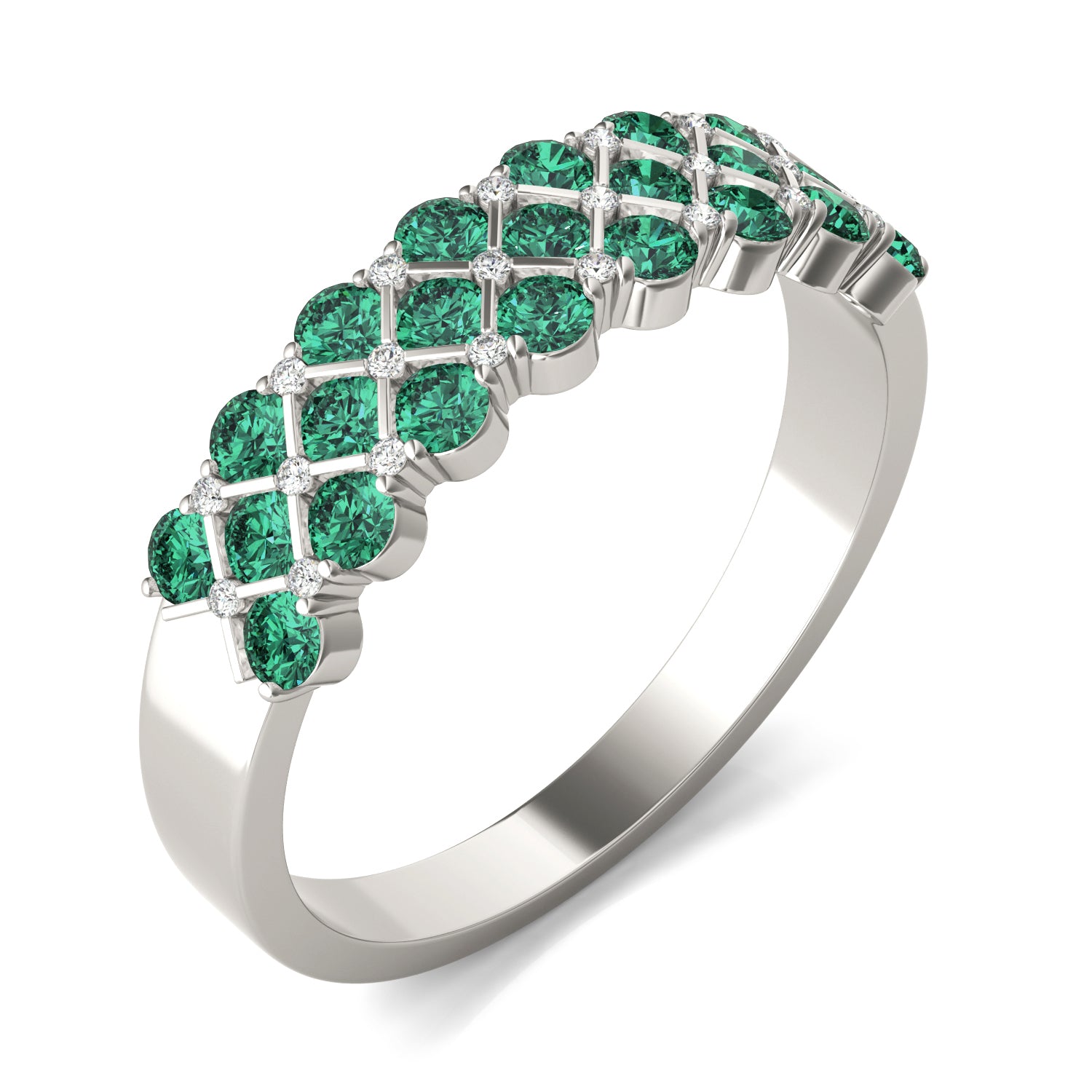 1/15 CTW Round Caydia® Lab Grown Diamond Three Row Anniversary Ring featuring Created Emerald