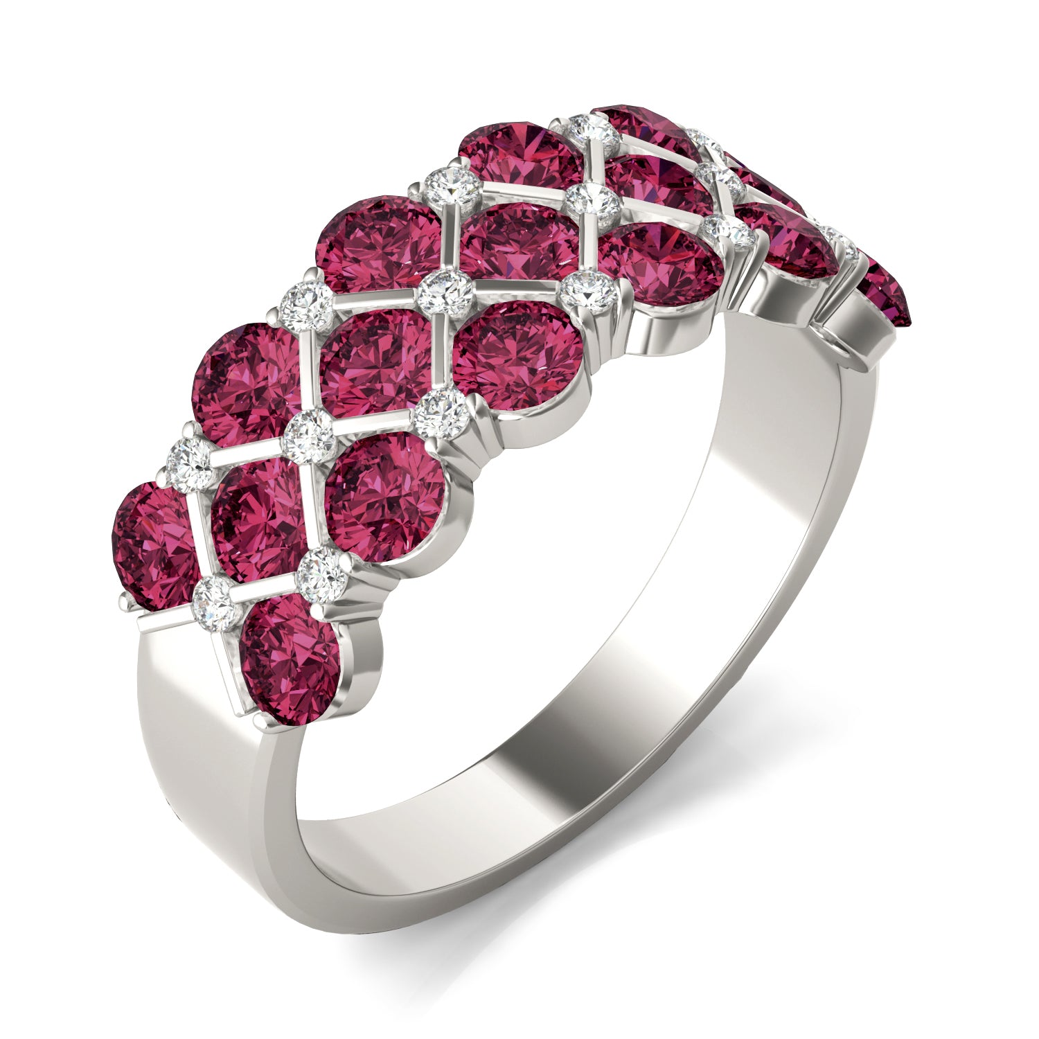 1/6 CTW Round Caydia® Lab Grown Diamond Three Row Anniversary Ring featuring Created Ruby