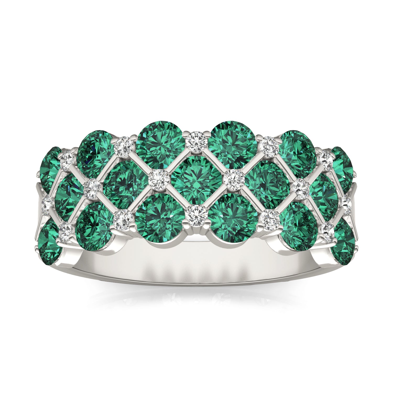 1/6 CTW Round Caydia® Lab Grown Diamond Three Row Anniversary Ring featuring Created Emerald