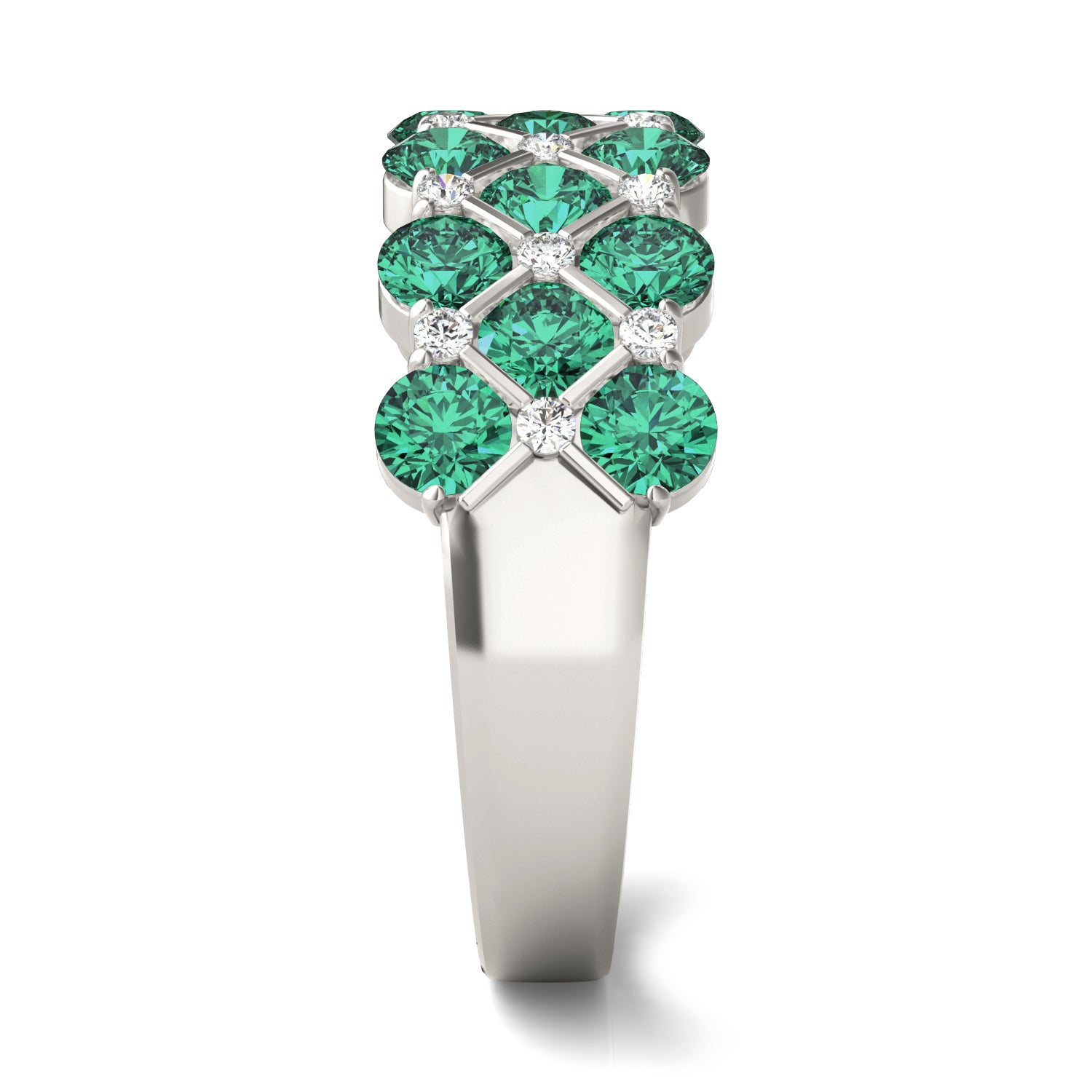 1/6 CTW Round Caydia® Lab Grown Diamond Three Row Anniversary Ring featuring Created Emerald