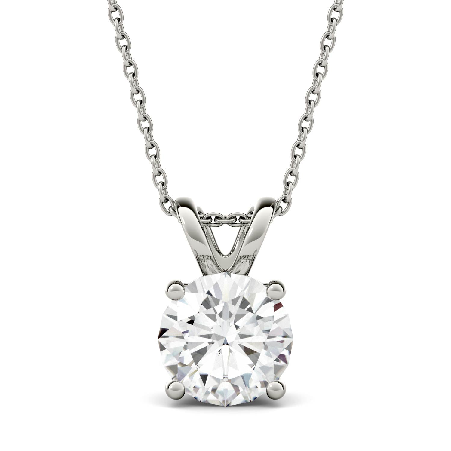 1.90 CTW DEW Round Forever One™ Moissanite Double Bale Solitaire Pendant Necklace
