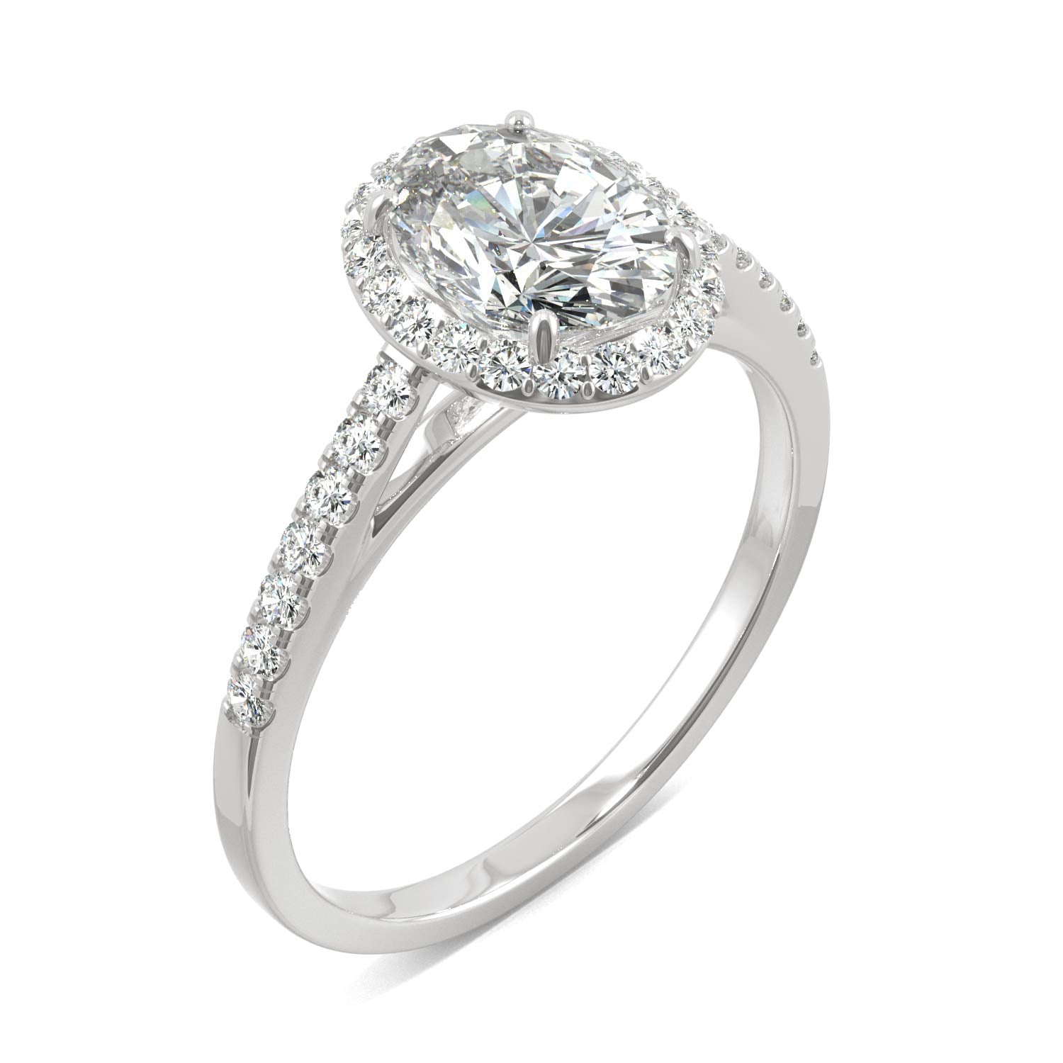 1.77 CTW DEW Oval Forever One™ Moissanite Halo with Side Accents Engagement Ring