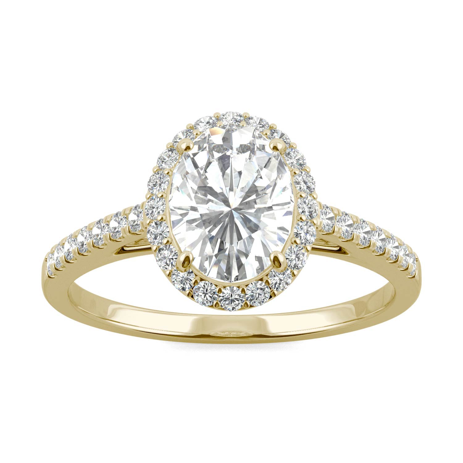 1.77 CTW DEW Oval Forever One™ Moissanite Halo with Side Accents Engagement Ring