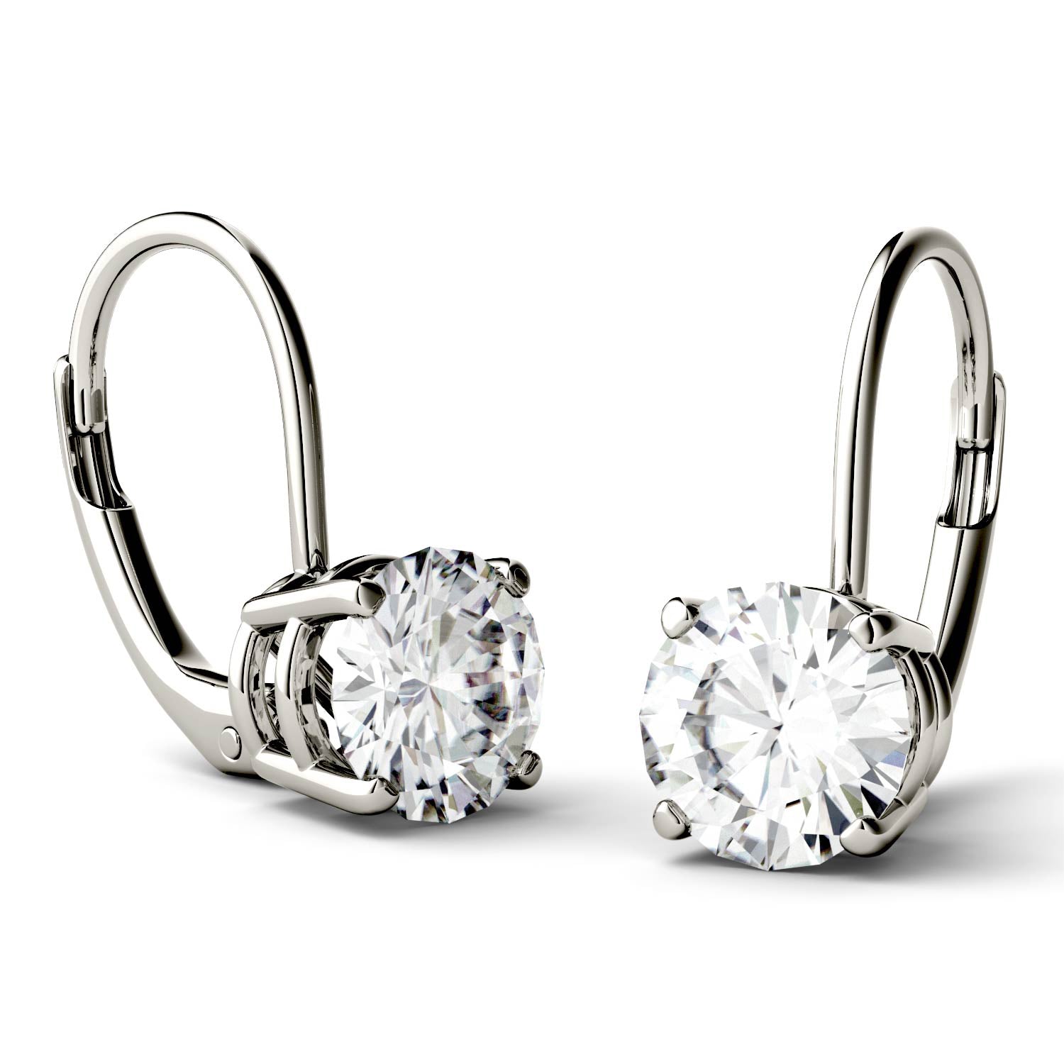 2.00 CTW DEW Round Forever One™ Moissanite Leverback Drop Earrings