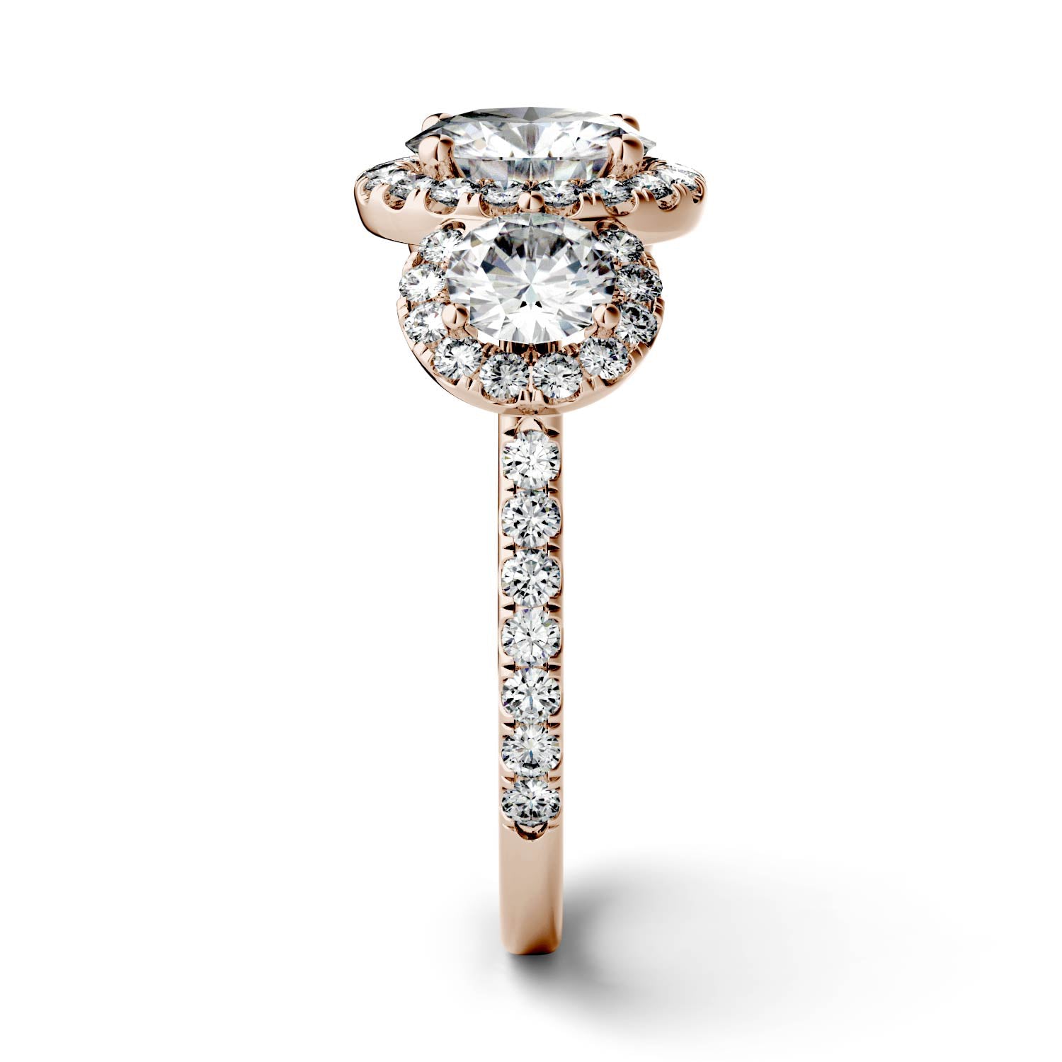 3.09 CTW DEW Round Forever One™ Moissanite Three Stone Halo Ring