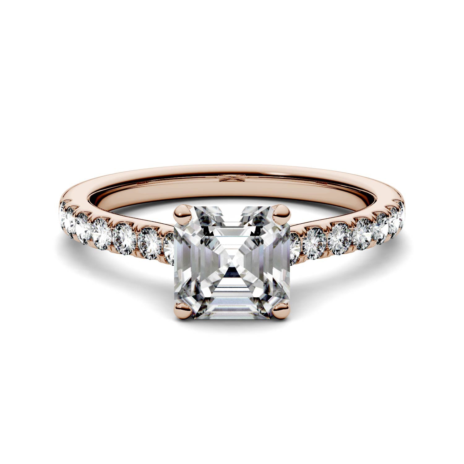 1.58 CTW DEW Asscher Forever One™ Moissanite Solitaire with Side Accents Engagement Ring