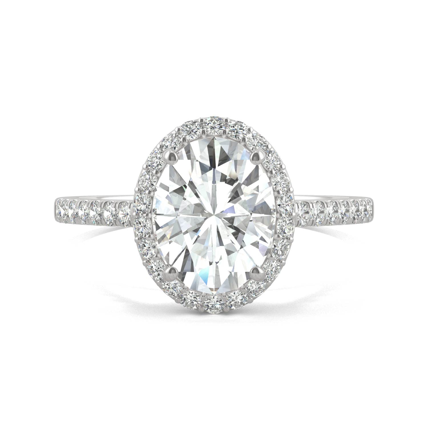 2.39 CTW DEW Oval Forever One™ Moissanite Halo with Side Accents Engagement Ring
