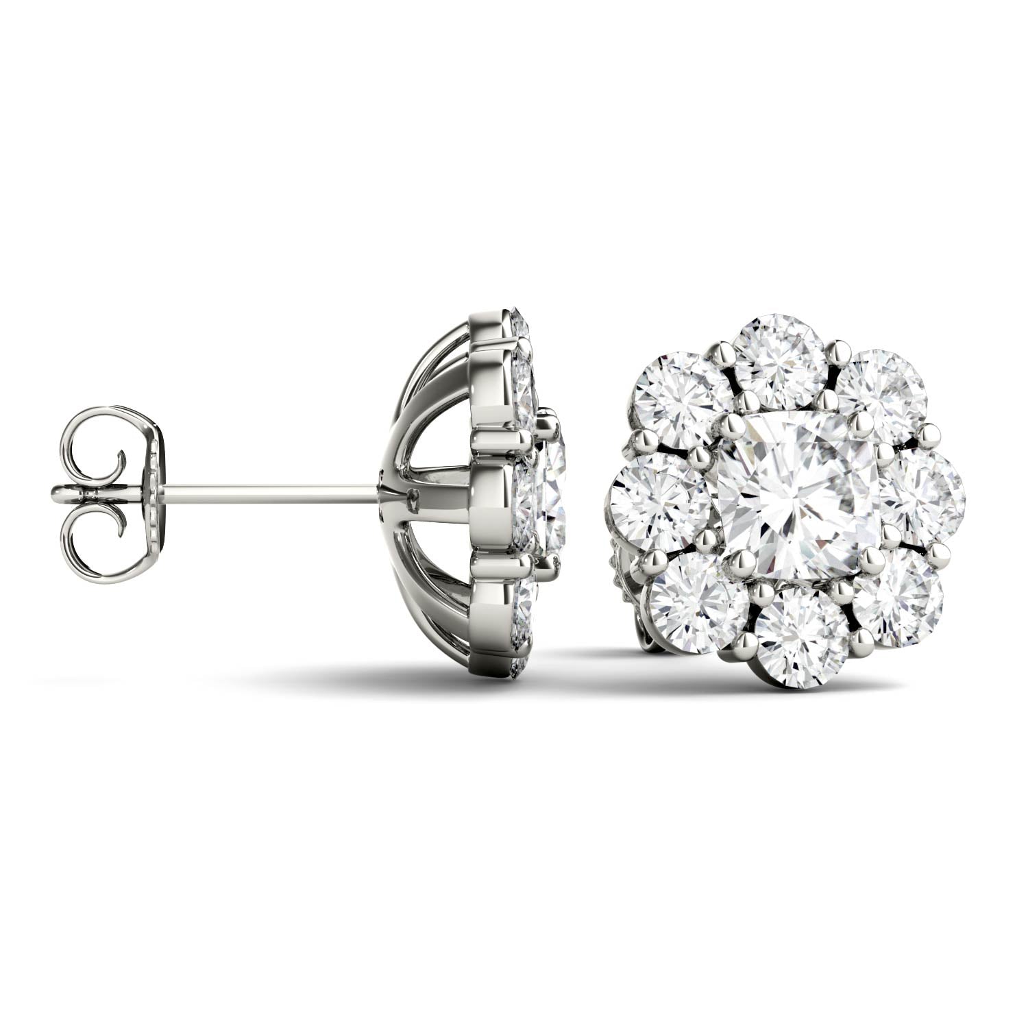 3.20 CTW DEW Cushion Forever One™ Moissanite Floral Stud Earrings