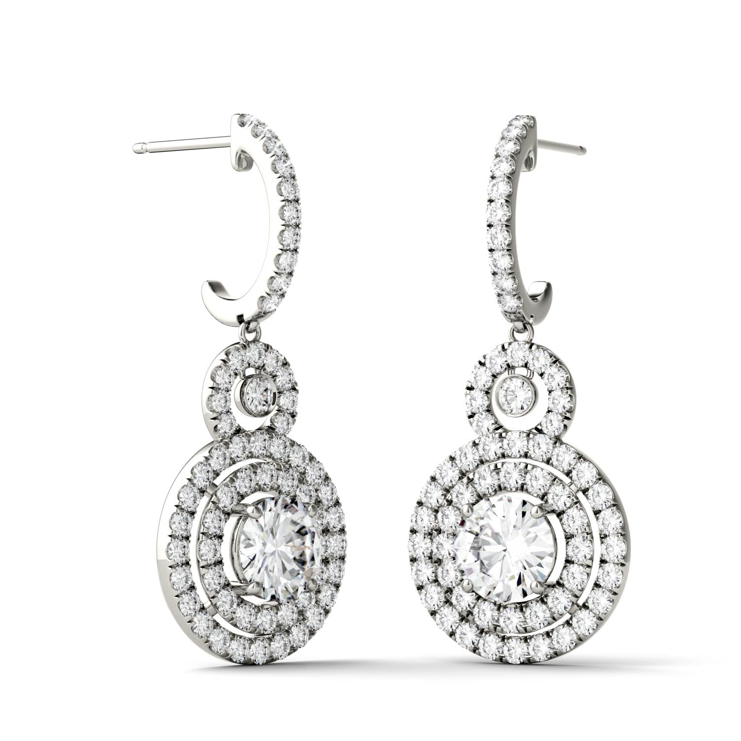 2.82 CTW DEW Round Forever One™ Moissanite Double Halo Drop Earrings