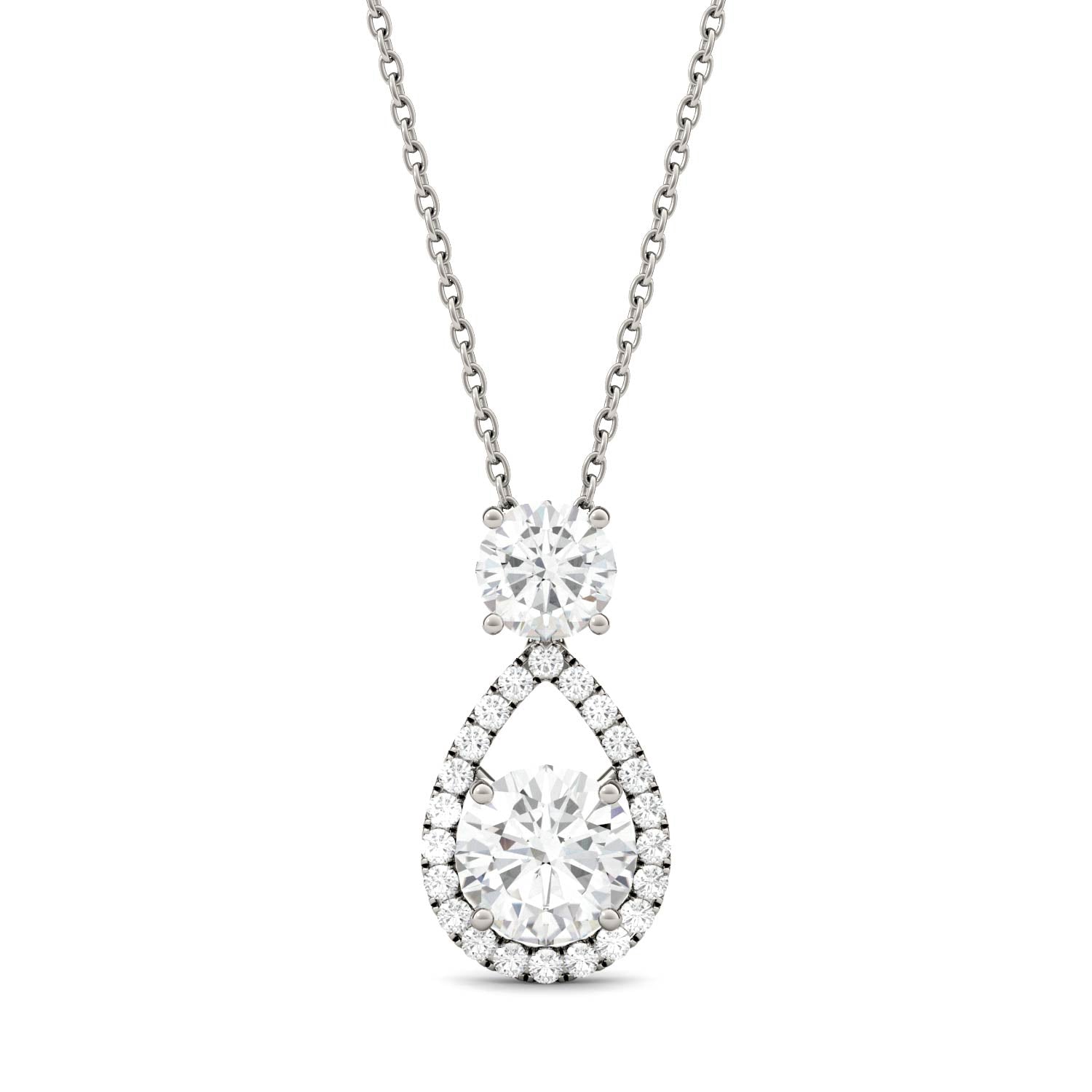 1.68 CTW DEW Round Forever One™ Moissanite Teardrop Halo Necklace