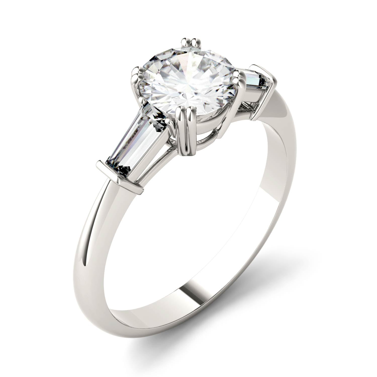 1.38 CTW DEW Round Forever One™ Moissanite Three Stone Engagement Ring