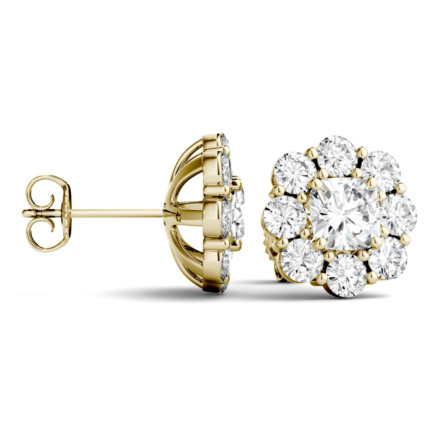 3.20 CTW DEW Cushion Forever One™ Moissanite Floral Stud Earrings