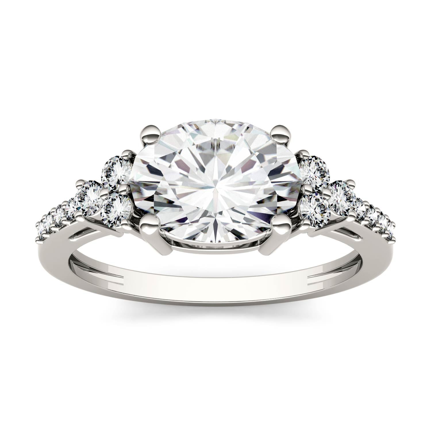 2.30 CTW DEW Oval Forever One™ Moissanite East-West with Side Accents Engagement Ring