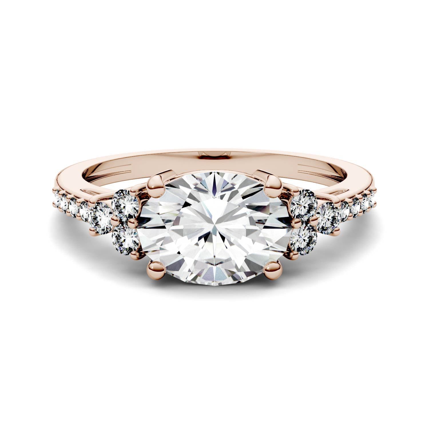 2.30 CTW DEW Oval Forever One™ Moissanite East-West with Side Accents Engagement Ring