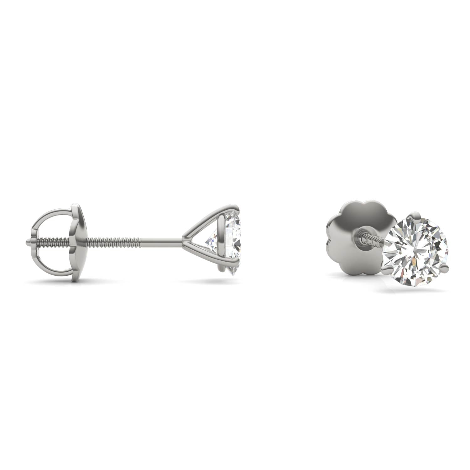 1.00 CTW DEW Round Forever One™ Moissanite Three Prong Martini Stud Earrings