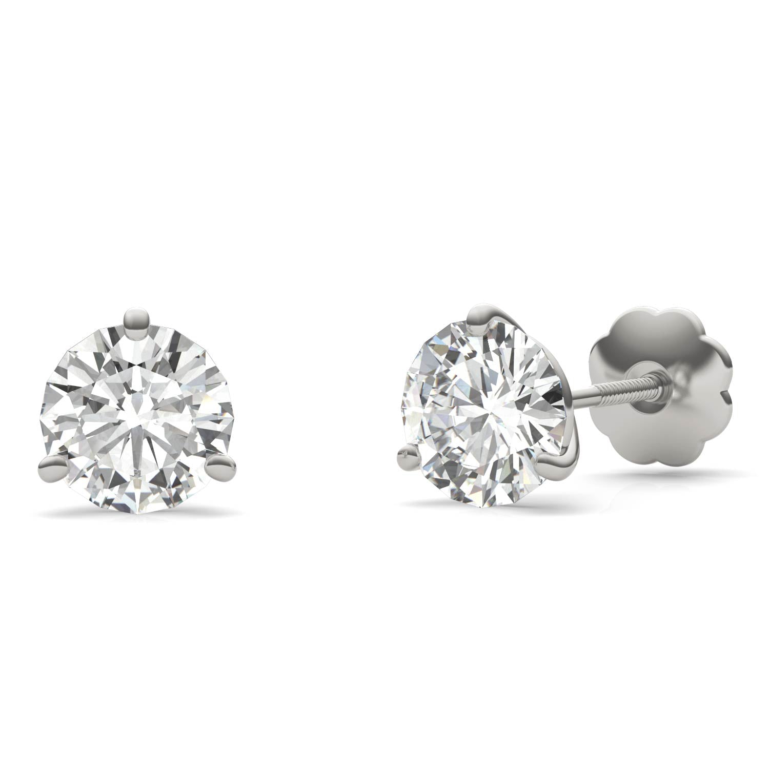 2.00 CTW DEW Round Forever One™ Moissanite Three Prong Martini Stud Screw-Back Earrings