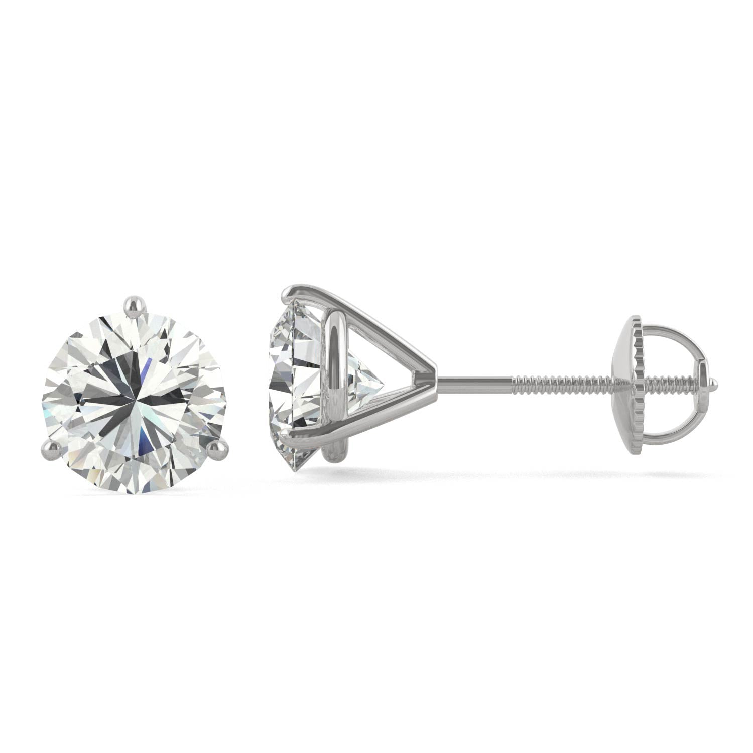 3.00 CTW DEW Round Forever One™ Moissanite Three Prong Martini Stud Earrings