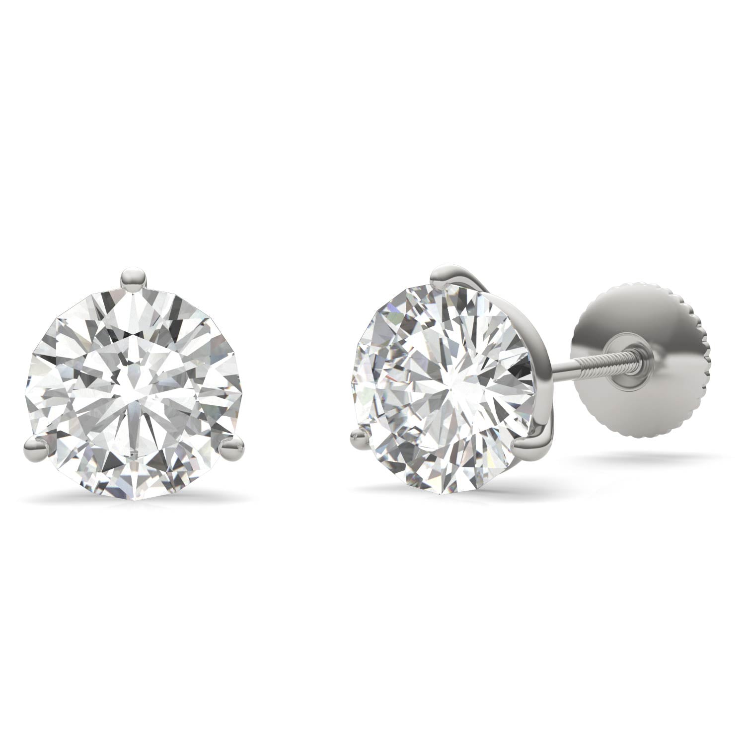 3.00 CTW DEW Round Forever One™ Moissanite Three Prong Martini Stud Earrings
