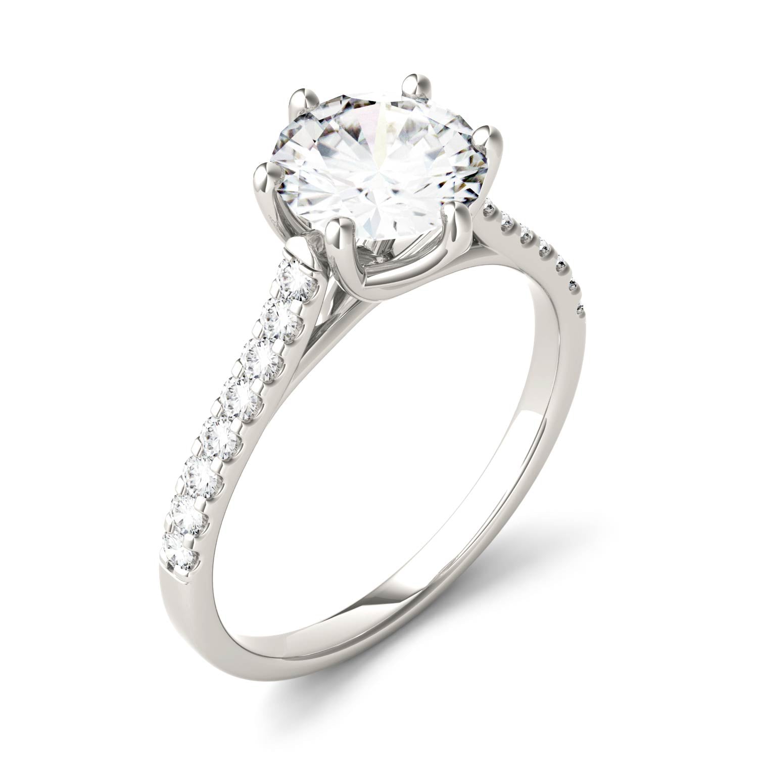 1.74 CTW DEW Round Forever One™ Moissanite Solitaire with Side Accents Ring