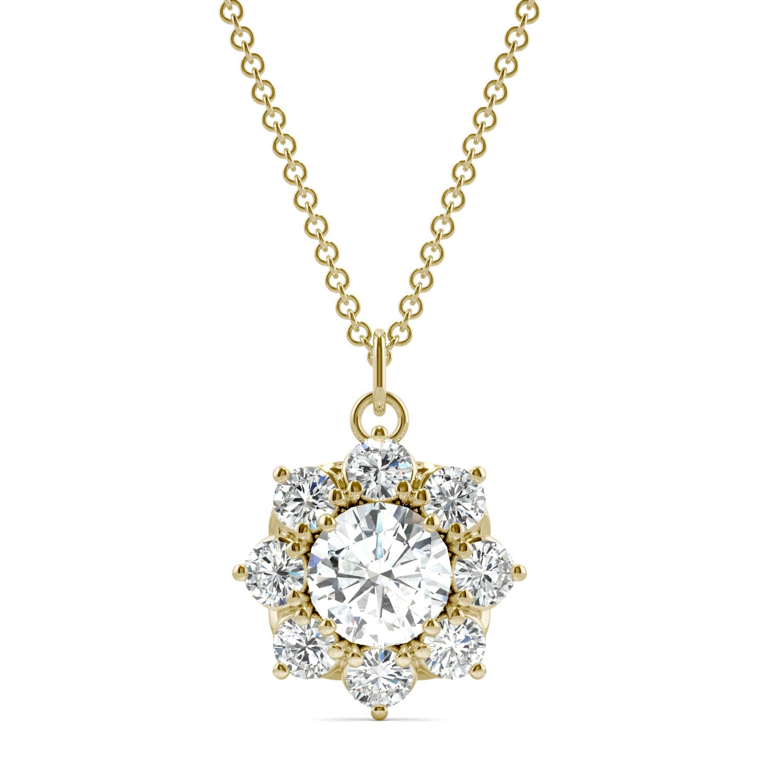 1.86 CTW DEW Round Forever One™ Moissanite Signature Cluster Halo Necklace
