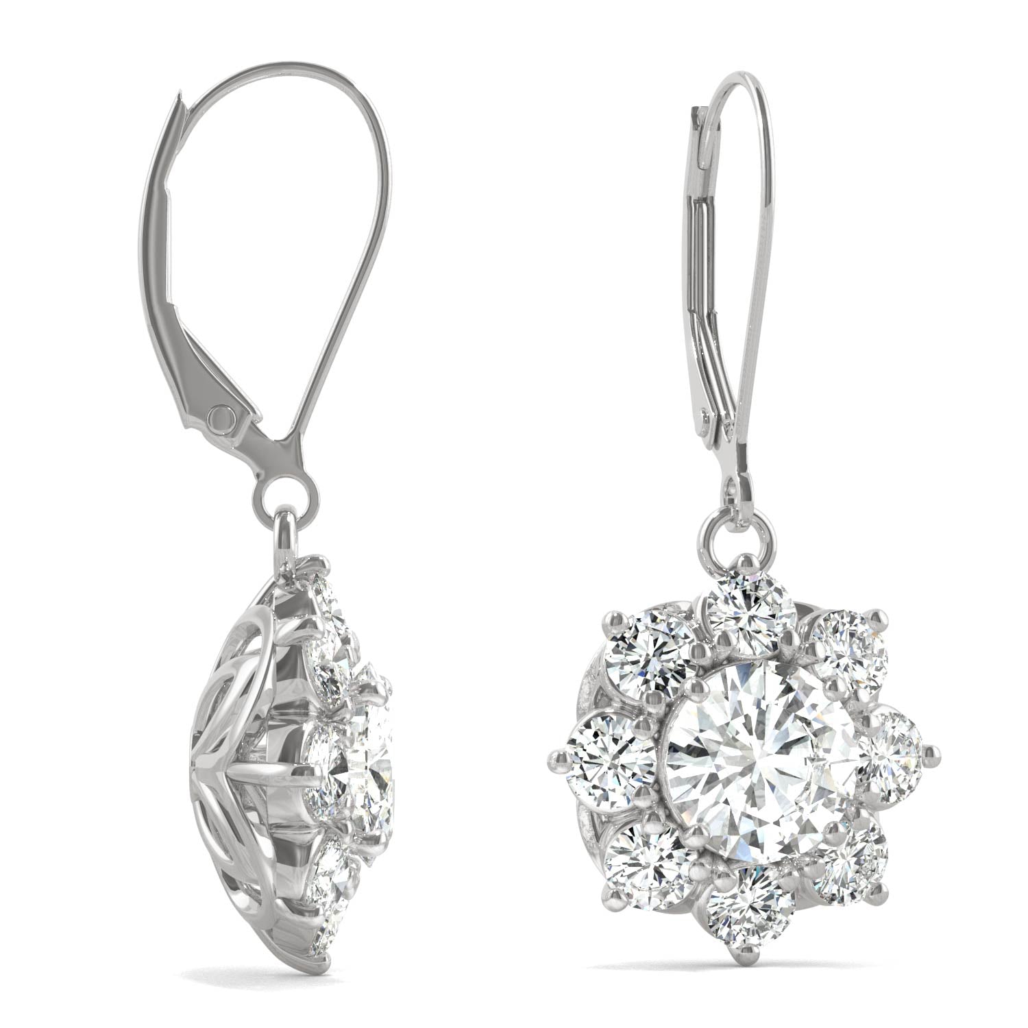 3.72 CTW DEW Round Forever One™ Moissanite Signature Cluster Halo Earrings