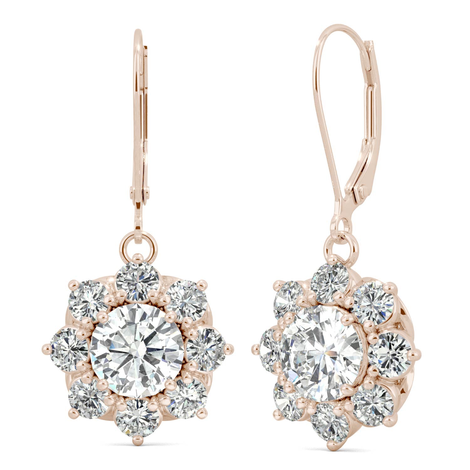 3.72 CTW DEW Round Forever One™ Moissanite Signature Cluster Halo Earrings