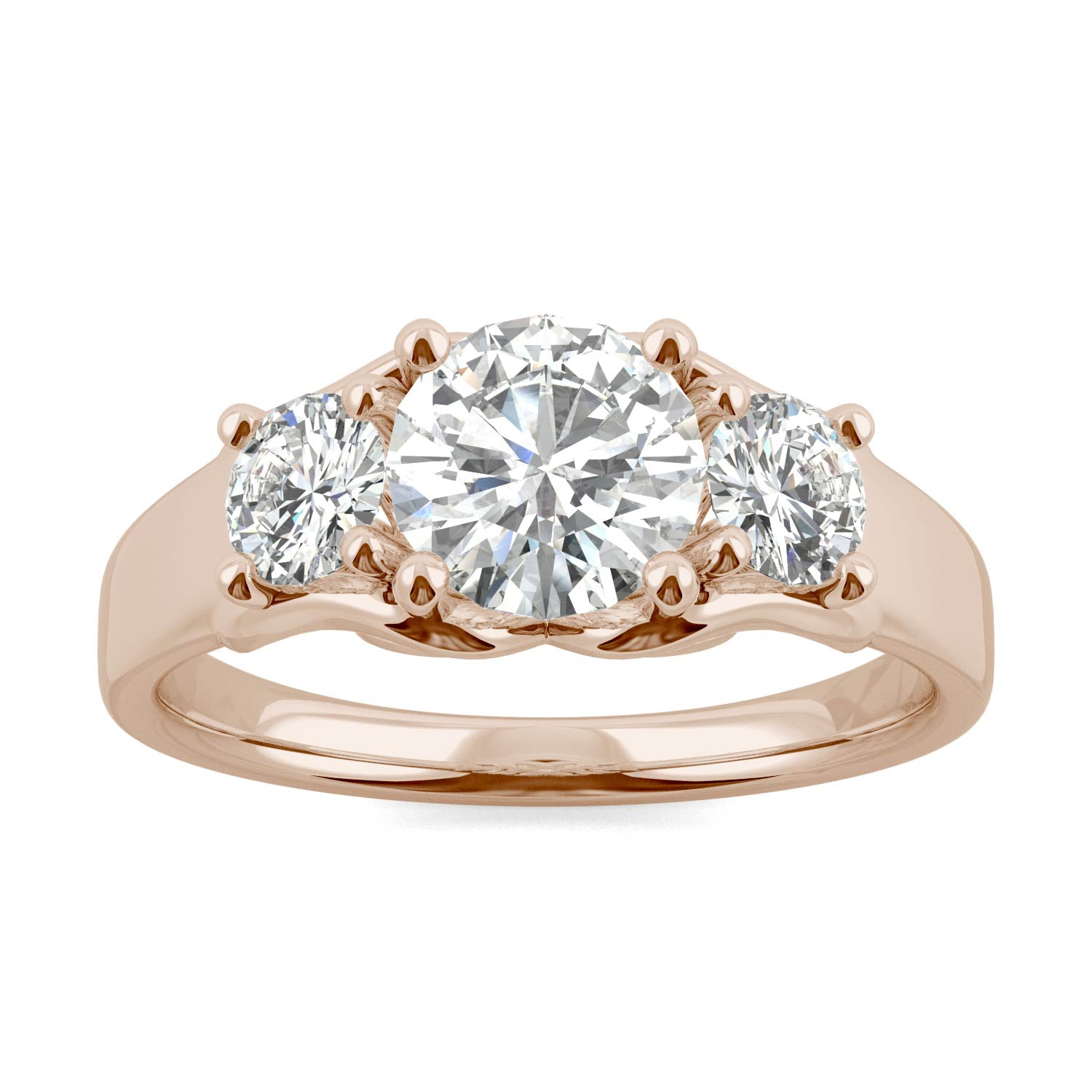1.52 CTW DEW Round Forever One™ Moissanite Signature Three Stone Engagement Ring