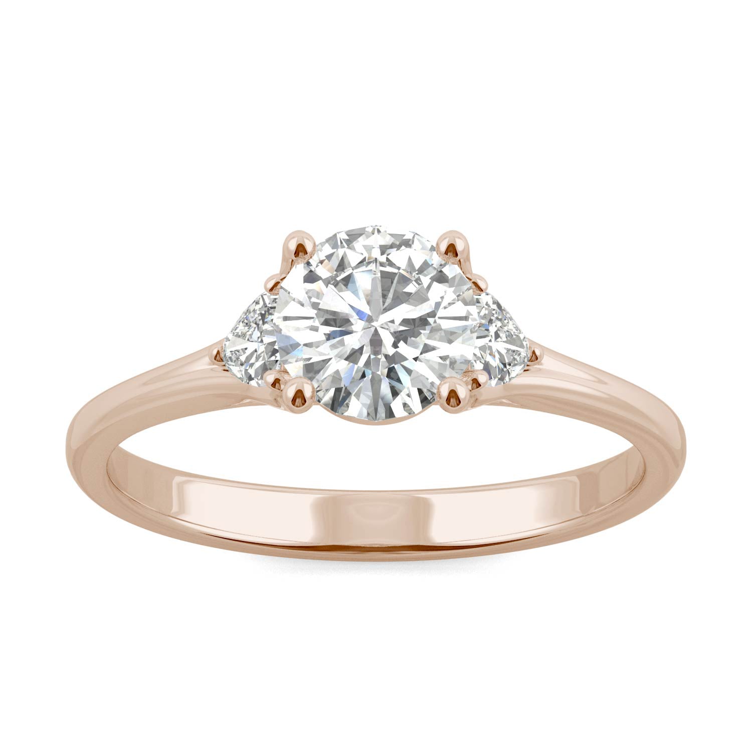 1.00 CTW DEW Round Forever One™ Moissanite Signature Hearts & Arrows Round Three Stone Ring