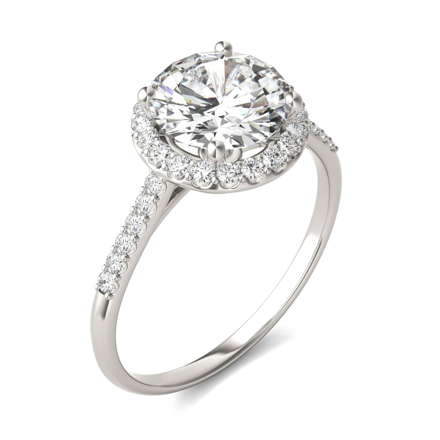 2.25 CTW DEW Round Forever One™ Moissanite Signature Halo with Side Accents Engagement Ring