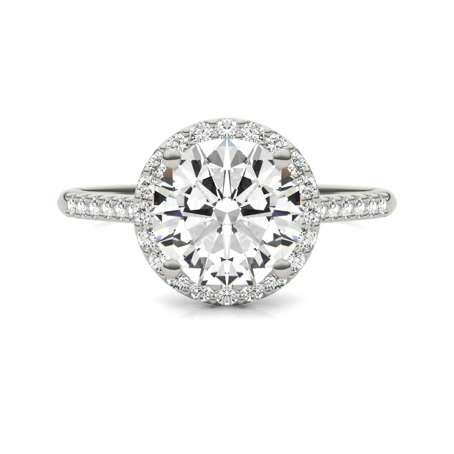 2.25 CTW DEW Round Forever One™ Moissanite Signature Halo with Side Accents Engagement Ring