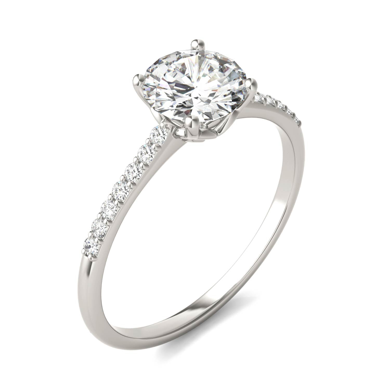 1.19 CTW DEW Round Forever One™ Moissanite Signature Side Stone Round Engagement Ring